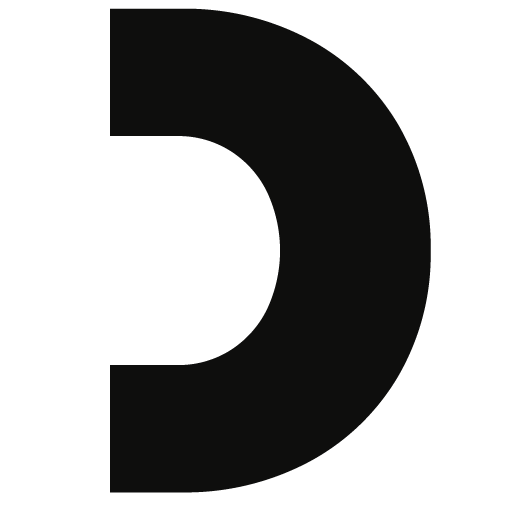 Dunkelgraues D Symbol ohne Gesicht auf schwarzem Hintergrund, schlicht